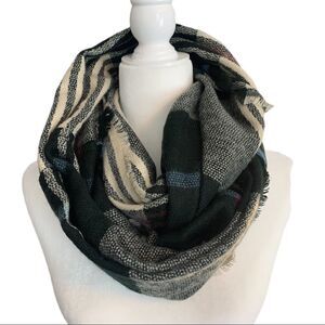 Wool Blend Plaid Fringe Infinity Scarf